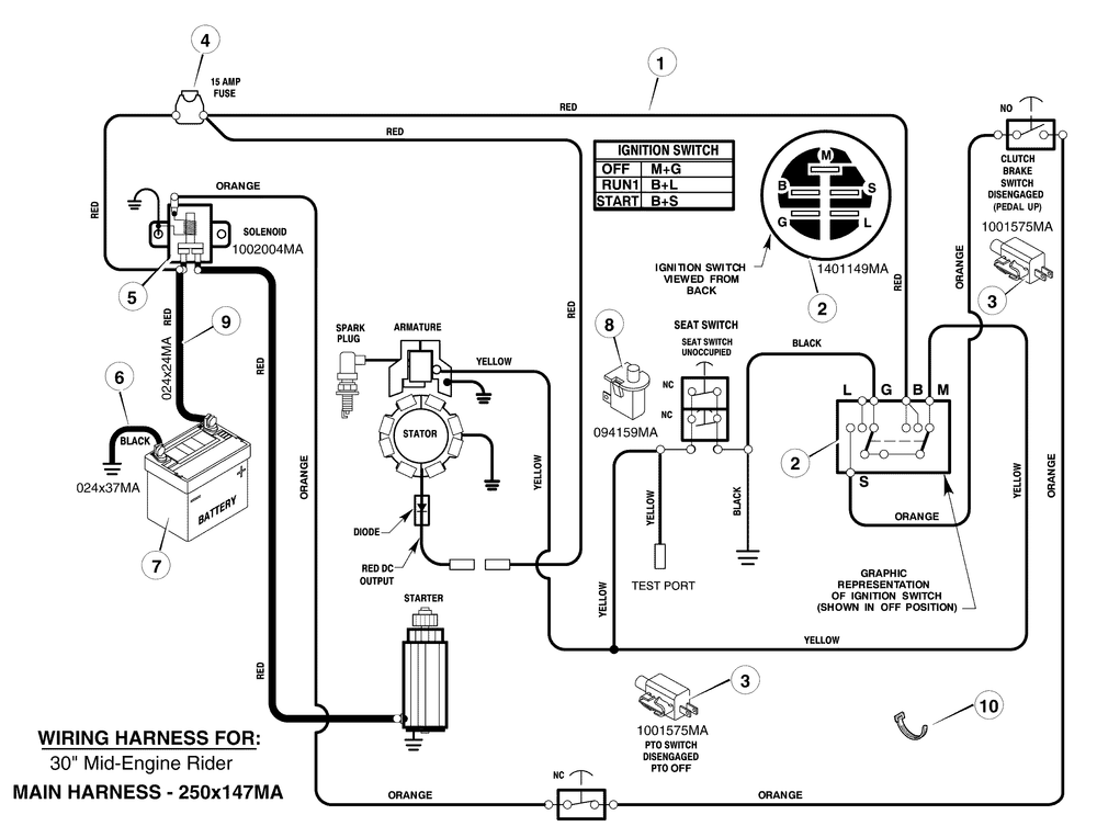 Electrical System Diagram and Parts List for 7800336-309007X51A 2008 Briggs and Stratton Lawn Tractor